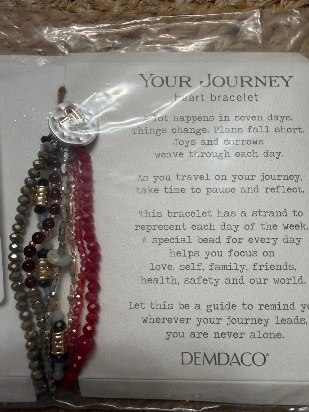 Demdaco Multi-Strand Beaded Heart Bracelet in Garnet and Gray